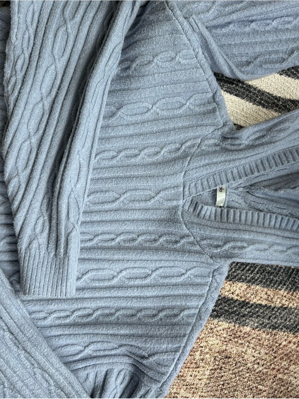 Light Blue Cable Knit V-Neck Sweater